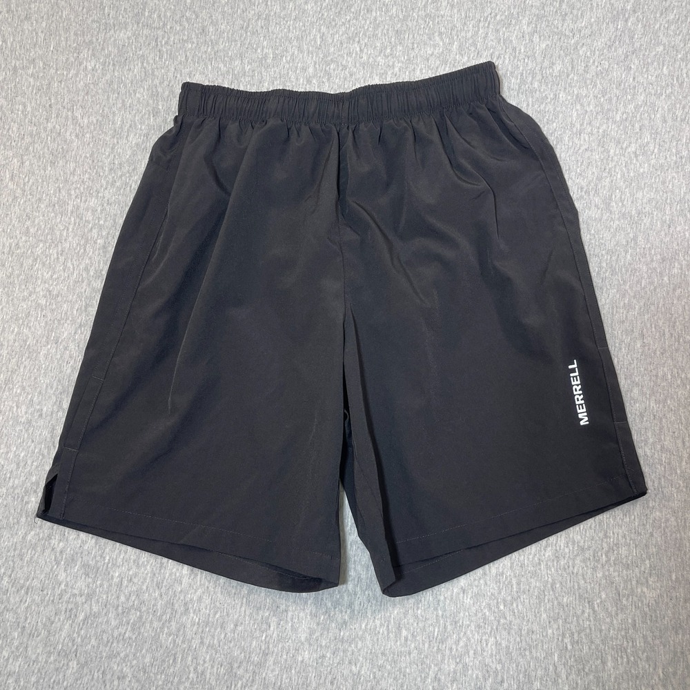 Merrell Terrain Men's Running Shorts M Black Elastic Stretch Waist Zipper Pocket